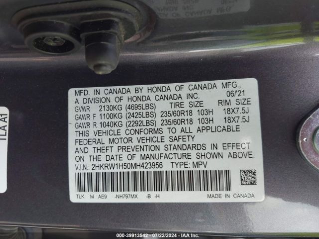 Photo 8 VIN: 2HKRW1H50MH423956 - HONDA CR-V 