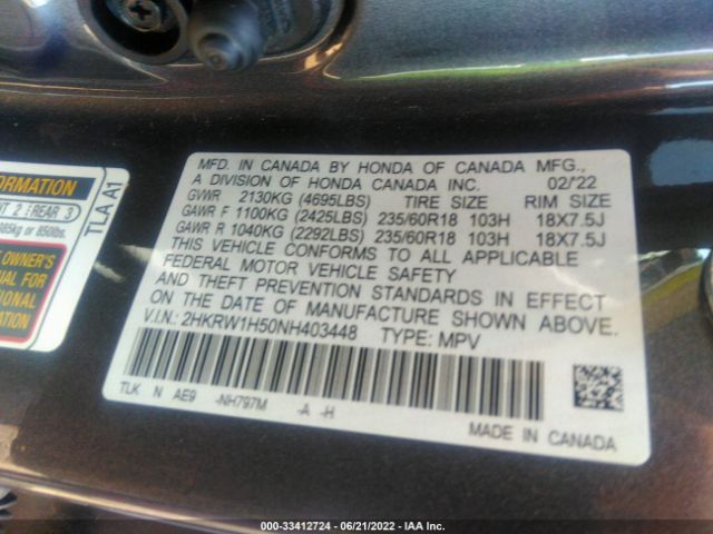 Photo 8 VIN: 2HKRW1H50NH403448 - HONDA CR-V 