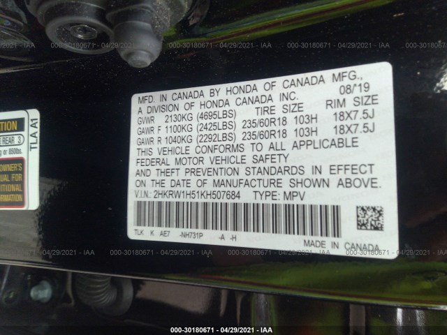 Photo 8 VIN: 2HKRW1H51KH507684 - HONDA CR-V 