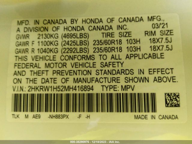 Photo 8 VIN: 2HKRW1H52MH416894 - HONDA CR-V 