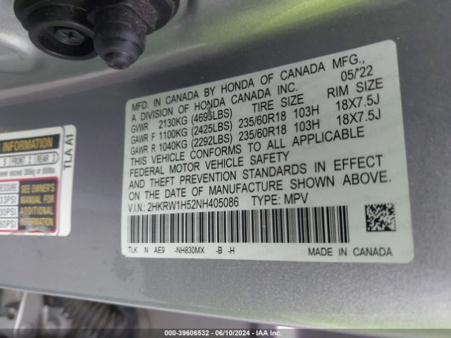 Photo 8 VIN: 2HKRW1H52NH405086 - HONDA CR-V 