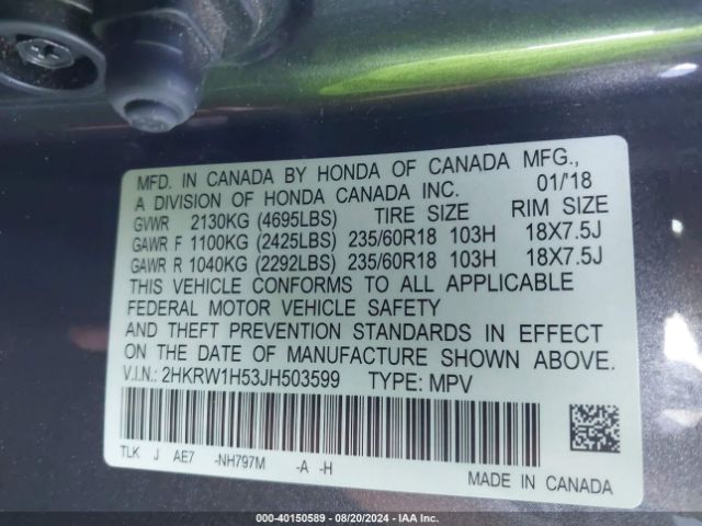 Photo 8 VIN: 2HKRW1H53JH503599 - HONDA CR-V 