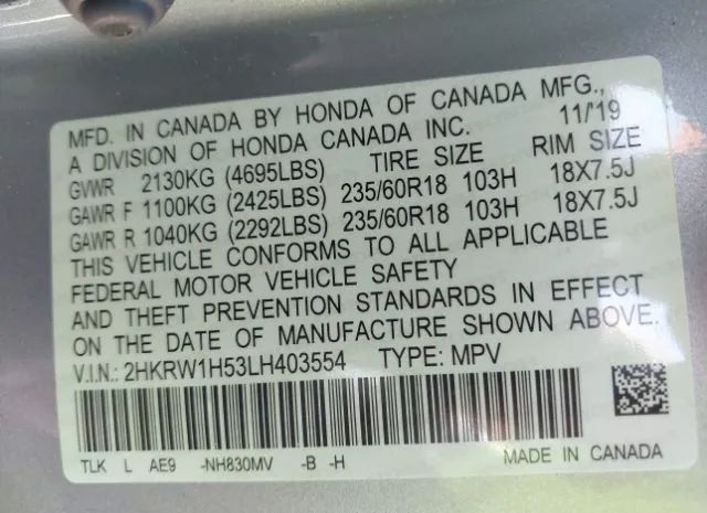 Photo 8 VIN: 2HKRW1H53LH403554 - HONDA CR-V 