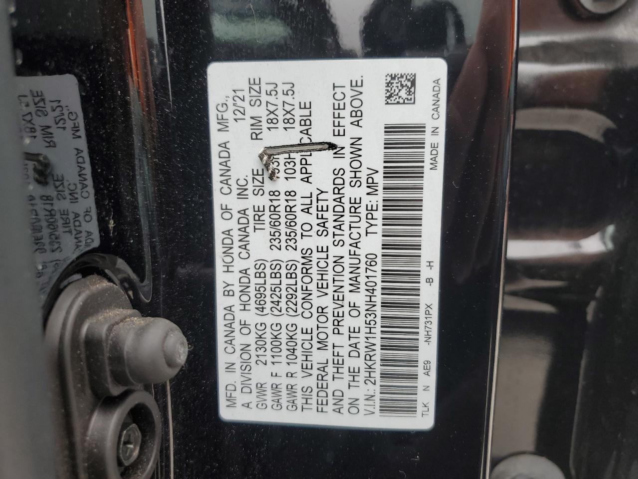 Photo 11 VIN: 2HKRW1H53NH401760 - HONDA CR-V 