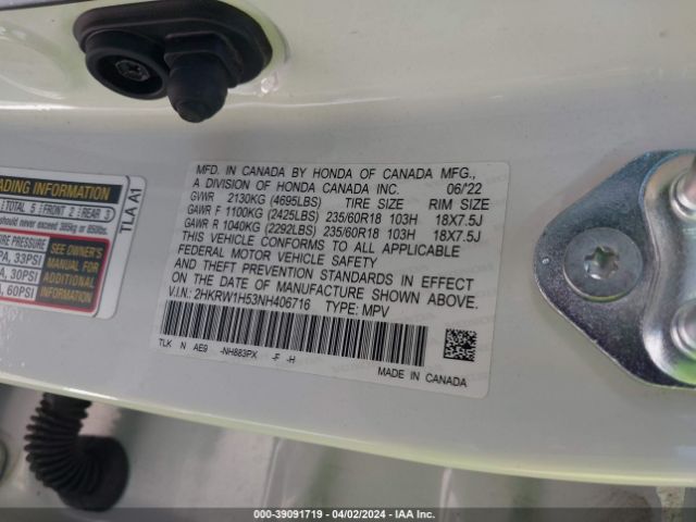 Photo 8 VIN: 2HKRW1H53NH406716 - HONDA CR-V 