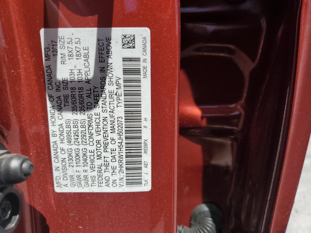 Photo 12 VIN: 2HKRW1H54JH502073 - HONDA CR-V 