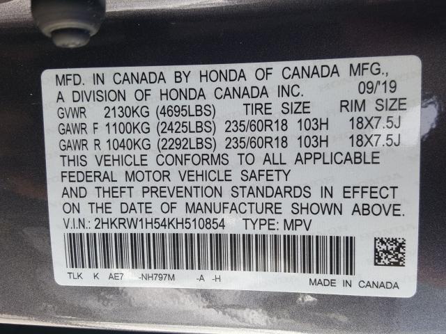 Photo 9 VIN: 2HKRW1H54KH510854 - HONDA CR-V 