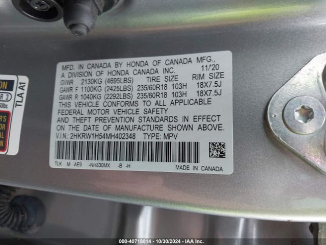 Photo 8 VIN: 2HKRW1H54MH402348 - HONDA CR-V 