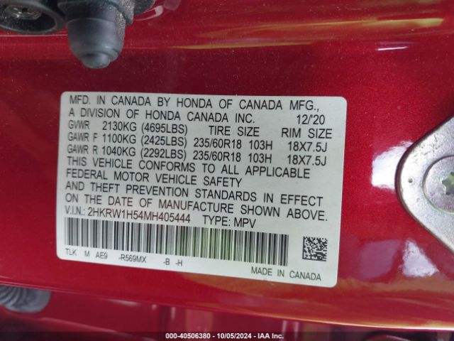 Photo 8 VIN: 2HKRW1H54MH405444 - HONDA CR-V 