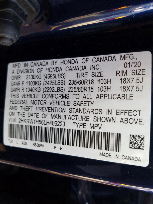 Photo 9 VIN: 2HKRW1H56LH406223 - HONDA CR-V EX 