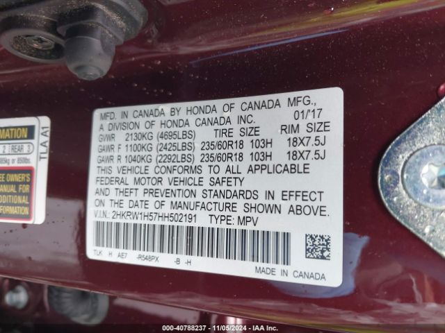 Photo 8 VIN: 2HKRW1H57HH502191 - HONDA CR-V 