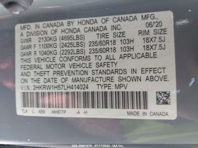 Photo 8 VIN: 2HKRW1H57LH414024 - HONDA CR-V 