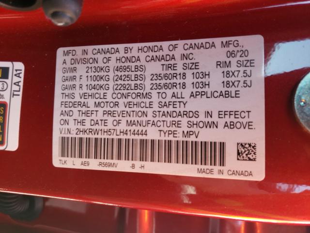 Photo 9 VIN: 2HKRW1H57LH414444 - HONDA CR-V EX 