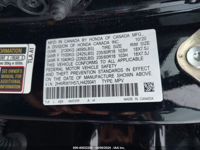 Photo 8 VIN: 2HKRW1H57LH425041 - HONDA CR-V 