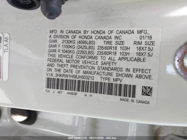 Photo 8 VIN: 2HKRW1H58JH503212 - HONDA CR-V 