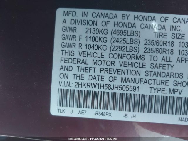 Photo 8 VIN: 2HKRW1H58JH505591 - HONDA CR-V 