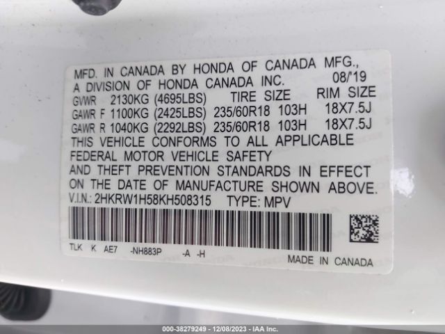 Photo 8 VIN: 2HKRW1H58KH508315 - HONDA CR-V 