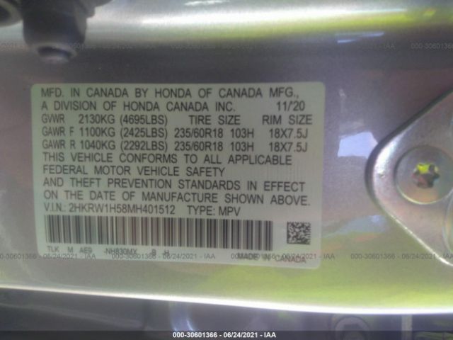 Photo 8 VIN: 2HKRW1H58MH401512 - HONDA CR-V 