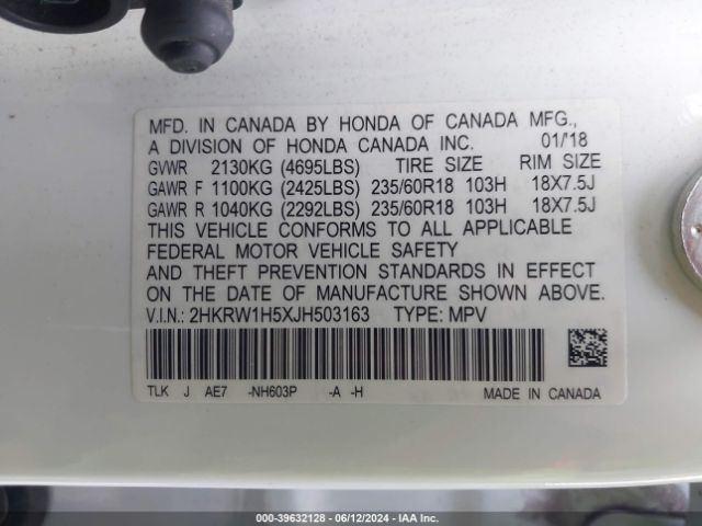 Photo 8 VIN: 2HKRW1H5XJH503163 - HONDA CR-V 