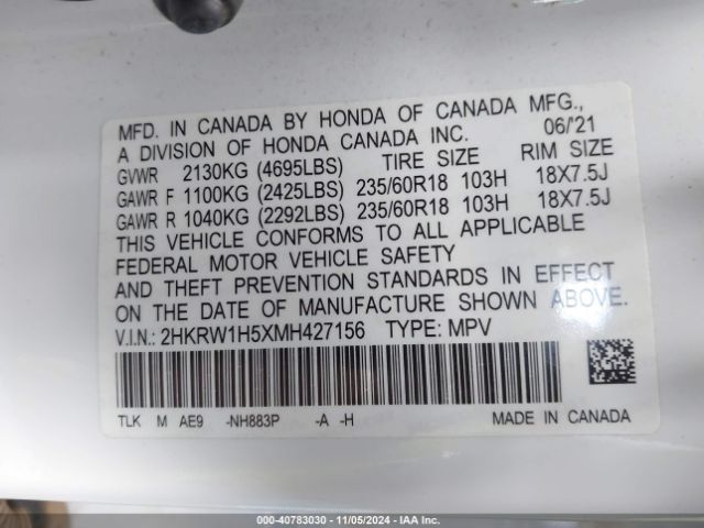 Photo 8 VIN: 2HKRW1H5XMH427156 - HONDA CR-V 