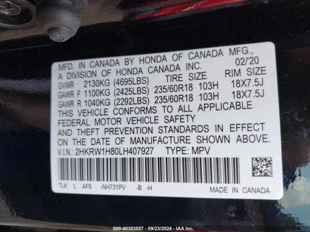 Photo 8 VIN: 2HKRW1H80LH407927 - HONDA CR-V 