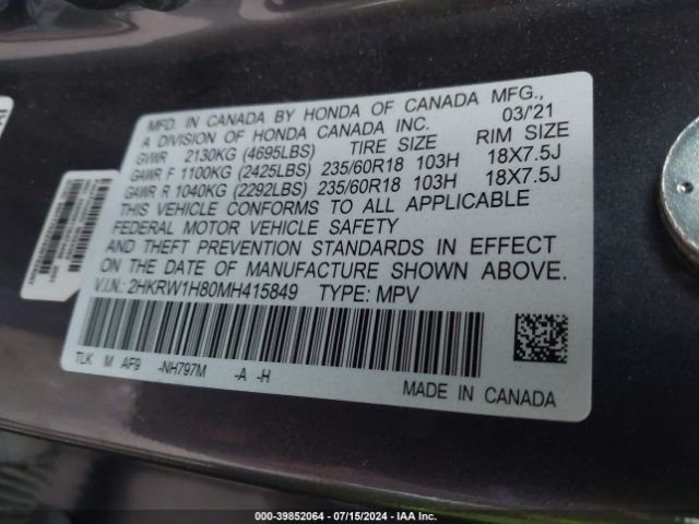 Photo 8 VIN: 2HKRW1H80MH415849 - HONDA CR-V 