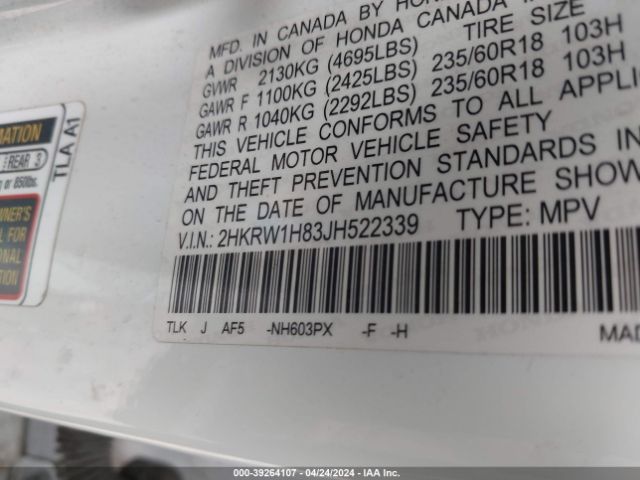 Photo 8 VIN: 2HKRW1H83JH522339 - HONDA CR-V 