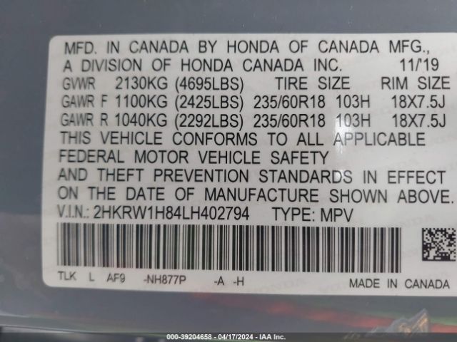 Photo 8 VIN: 2HKRW1H84LH402794 - HONDA CR-V 