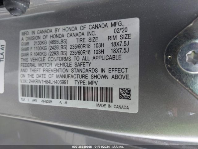 Photo 8 VIN: 2HKRW1H84LH406991 - HONDA CR-V 