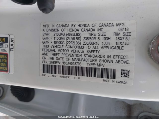 Photo 8 VIN: 2HKRW1H85JH518793 - HONDA CR-V 