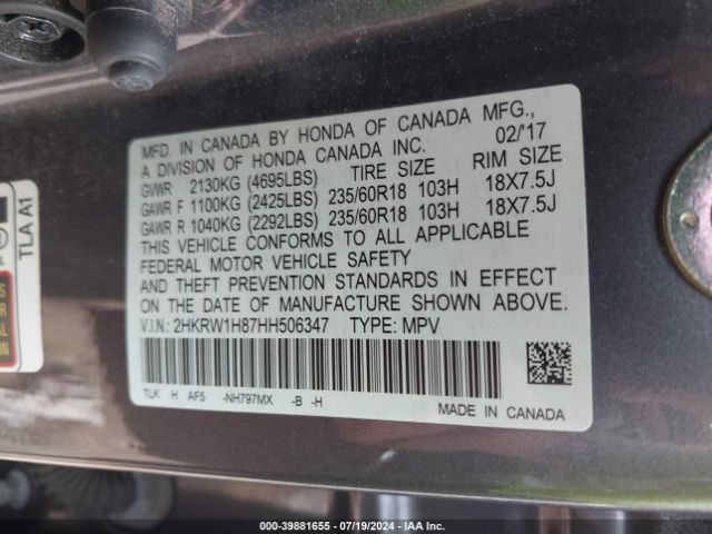 Photo 8 VIN: 2HKRW1H87HH506347 - HONDA CR-V 