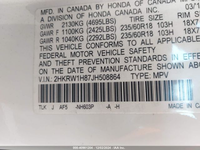 Photo 8 VIN: 2HKRW1H87JH508864 - HONDA CR-V 