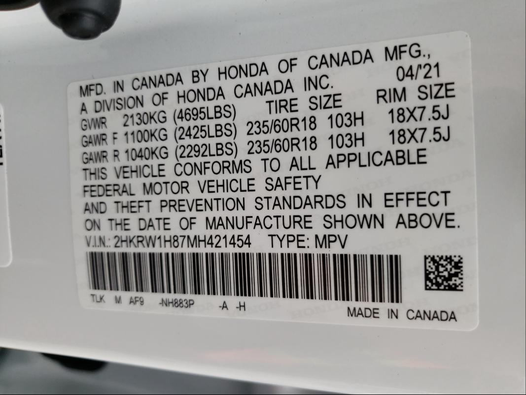 Photo 9 VIN: 2HKRW1H87MH421454 - HONDA CR-V EXL 