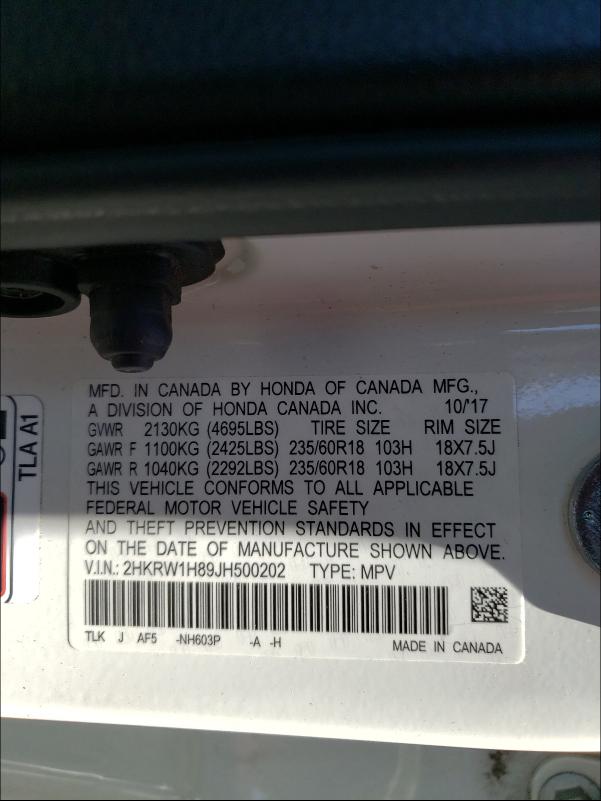 Photo 9 VIN: 2HKRW1H89JH500202 - HONDA CR-V EXL 