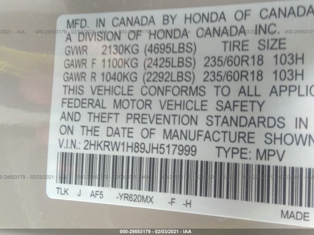 Photo 8 VIN: 2HKRW1H89JH517999 - HONDA CR-V 