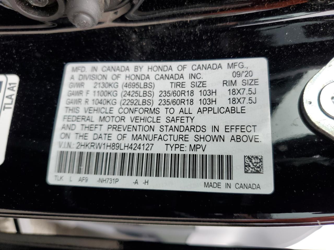 Photo 11 VIN: 2HKRW1H89LH424127 - HONDA CR-V 