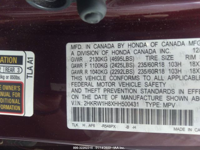 Photo 8 VIN: 2HKRW1H8XHH500431 - HONDA CR-V 