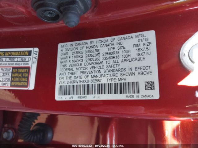 Photo 8 VIN: 2HKRW1H8XJH502587 - HONDA CR-V 