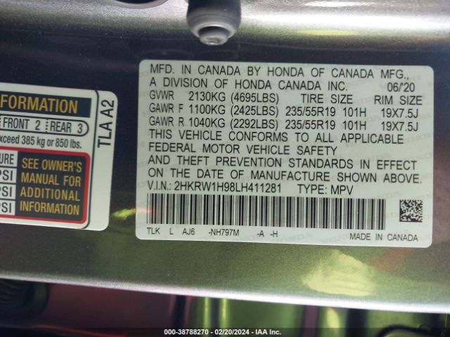 Photo 8 VIN: 2HKRW1H98LH411281 - HONDA CR-V 