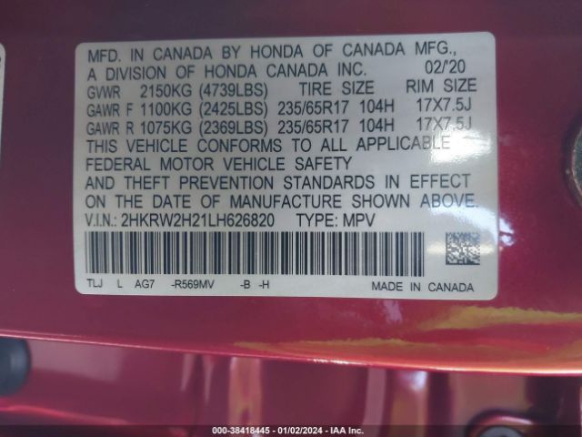 Photo 8 VIN: 2HKRW2H21LH626820 - HONDA CR-V 