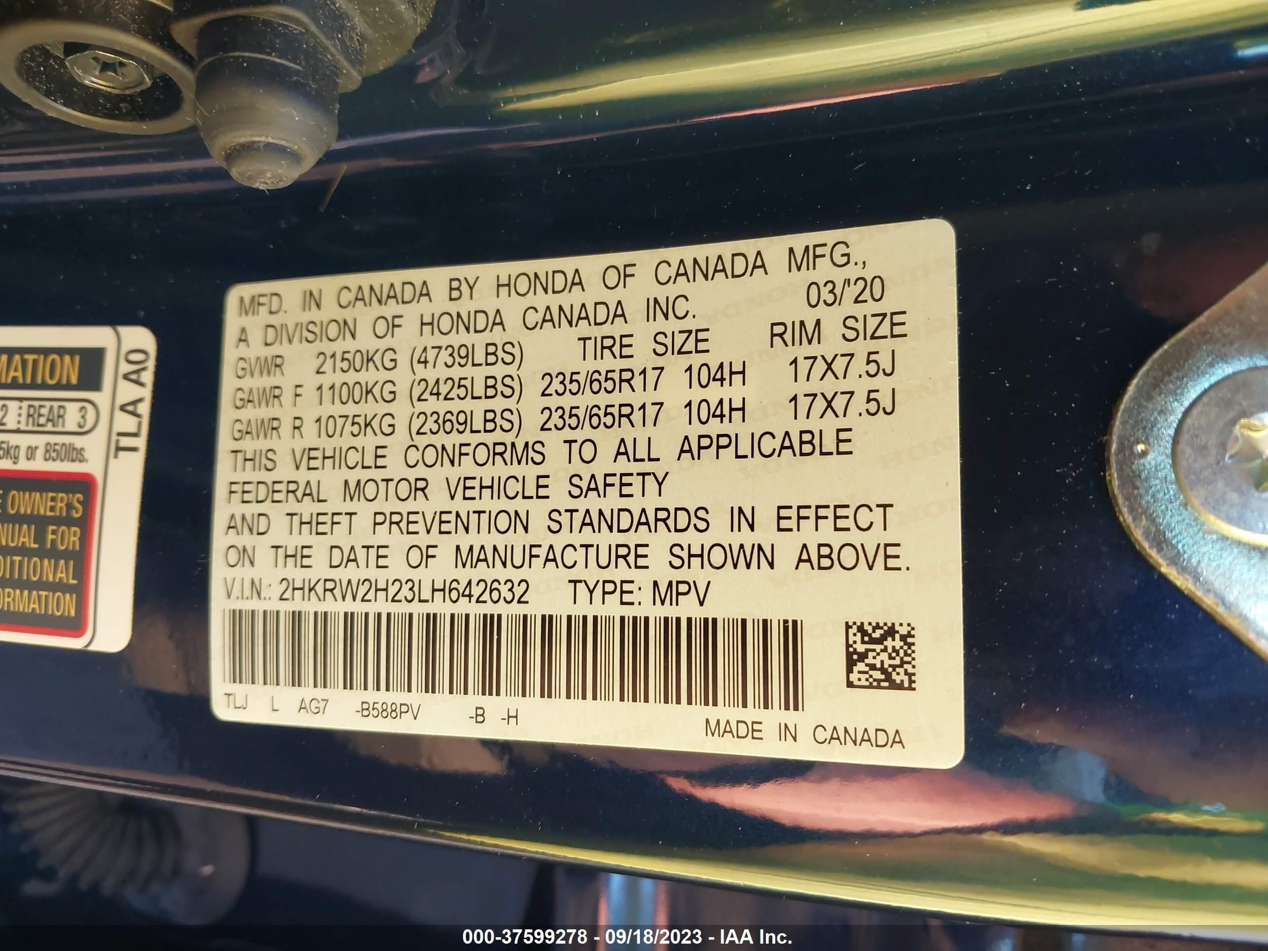 Photo 8 VIN: 2HKRW2H23LH642632 - HONDA CR-V 