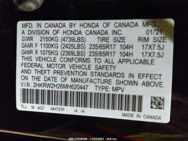 Photo 8 VIN: 2HKRW2H26MH620447 - HONDA CR-V 