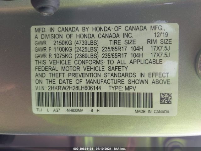 Photo 8 VIN: 2HKRW2H28LH606144 - HONDA CR-V 