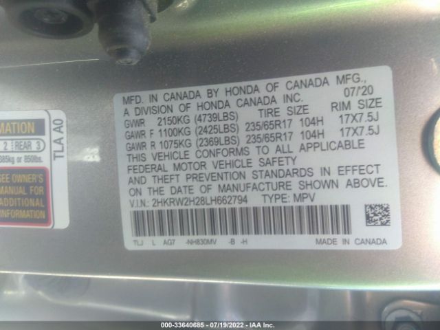 Photo 8 VIN: 2HKRW2H28LH662794 - HONDA CR-V 