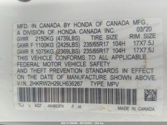 Photo 8 VIN: 2HKRW2H29LH636267 - HONDA CR-V 