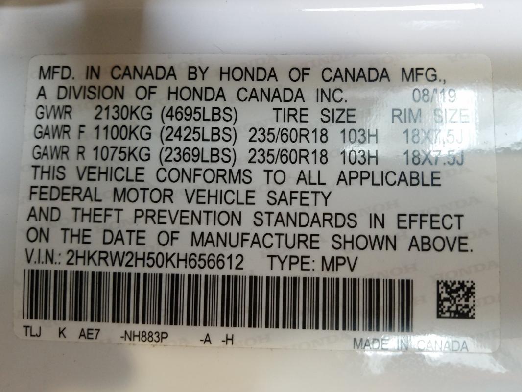 Photo 9 VIN: 2HKRW2H50KH656612 - HONDA CR-V EX 