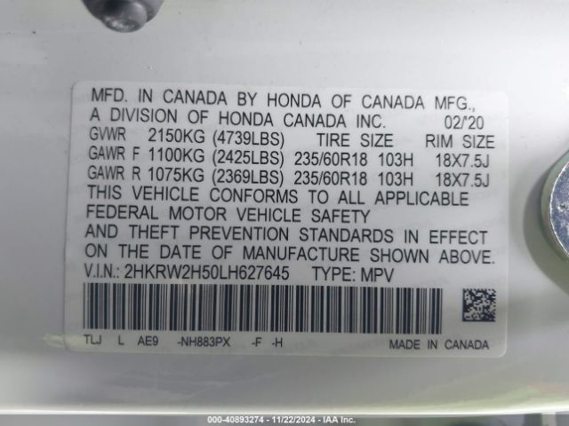 Photo 8 VIN: 2HKRW2H50LH627645 - HONDA CR-V 