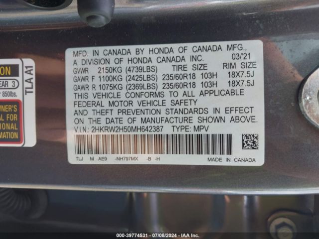 Photo 8 VIN: 2HKRW2H50MH642387 - HONDA CR-V 