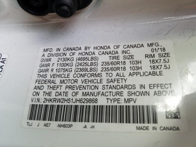 Photo 9 VIN: 2HKRW2H51JH629868 - HONDA CR-V EX 