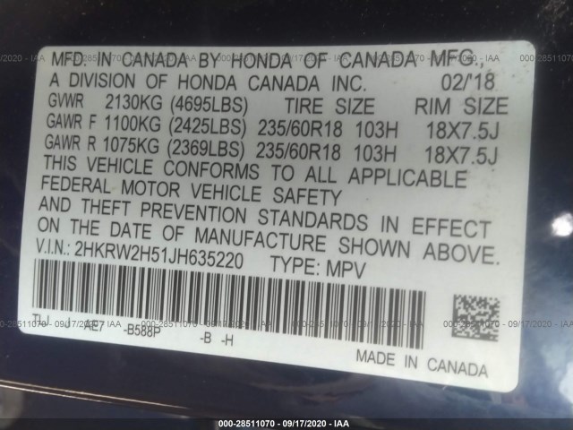 Photo 8 VIN: 2HKRW2H51JH635220 - HONDA CR-V 